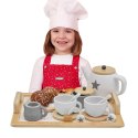 Serwis kawowy drewniany naczynia dla dzieci zestaw kuchenny do herbaty taca filiżanki